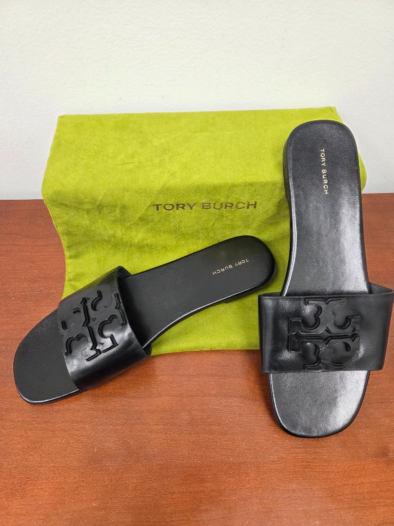 Tory Burch Ines Flat Slide Sandals Perfect Black New Size 11